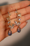 14K Real Gold Plated Diamond Butterfly Blue Drop Earrings