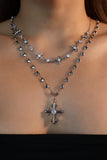 Platinum Plated Diamond Cross of Hearts Necklace