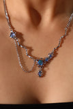 Platinum Plated Deep Blue Moonstone Dangle Necklace