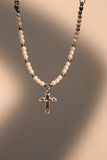 Platinum Plated Pearl Cross Necklace