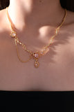 18K Real Gold Plated Pink Lavender Gem Dangle Necklace