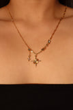 18K Real Gold Plated Moonlight Saturn Star Diamond Necklace