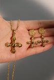 18K Gold Stainless Steel Tigerite Cross Earrings