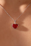 Platinum Plated Red Gem Heart Necklace