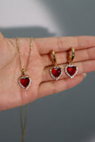 18K Real Gold Plated Red Gem Diamond Heart Necklace