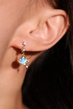 14K Real Gold Plated Blue Gem Moon Star Earrings