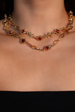 18K Real Gold Plated Multi Wearing Long Red Gem Twist Necklace (Waist Chain)