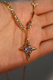 18K Real Gold Plated Blue Cross Purple Gem Star Necklace