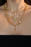 18K Real Gold Plated Multi Diamond Pearl Necklace