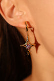 18K Real Gold Plated Blue Cross Purple Gem Star Earrings