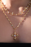 18K Real Gold Plated Diamond Cross of Hearts Necklace