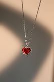 Platinum Plated Red Gem Heart Necklace