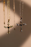 Platinum Plated Black Gem Angel Cross Necklace