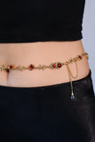 18K Real Gold Plated Multi Wearing Long Red Gem Twist Necklace (Waist Chain)