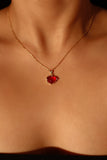 18K Real Gold Plated Red Gem Heart Necklace