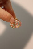 14K Real Gold Plated Pink Gem Hoop Earrings