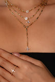 18K Real Gold Plated Diamond Cross Lariat Necklace