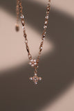 18K Rose Gold Plated Diamond Cross Necklace