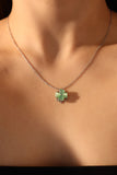 Platinum Plated Spinning Jade Clover Necklace