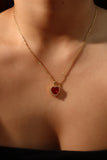 18K Real Gold Plated Red Gem Diamond Heart Necklace