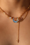 18K Real Gold Plated Moonstone Moon Star Chain Necklace