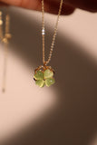 18K Real Gold Plated Spinning Jade Clover Necklace