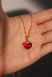 18K Real Gold Plated Red Gem Heart Necklace