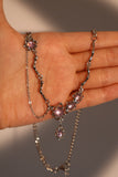 Platinum Plated  Purple Glitter Gem Dangle Necklace