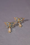 14K Real Gold Plated Blue Gem Butterfly Diamond Earrings