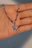 Platinum Plated Moonstone Moon Star Necklace