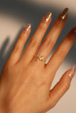 14K Real Gold Plated Butterfly Flower Diamond Ring