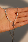 Platinum Plated Pearl Cross Necklace