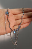 Platinum Plated Deep Blue Moonstone Dangle Necklace