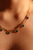 14K Real Gold Plated Double Layer Green Heart Necklace