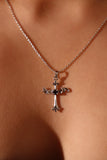 Platinum Plated Black Gem Angel Cross Necklace