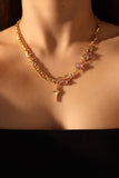 18K Real Gold Plated Purple Glitter Gem Star Necklace