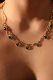 14K Real Gold Plated Double Layer Green Heart Necklace