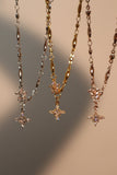 18K Rose Gold Plated Diamond Cross Necklace