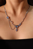 Platinum Plated Deep Blue Moonstone Dangle Necklace