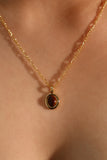 18K Real Gold Plated Tigerite Brown Gem Pendant Necklace