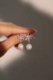 Platinum Plated Snowflake Pearl Earrings