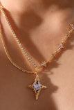 18K Real Gold Plated Blue Cross Purple Gem Star Necklace