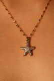 18K Gold Stainless Steel Diamond Starfish Pearl Necklace