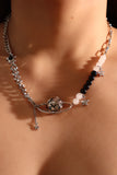 Platinum Plated Black Beads Saturn Star Necklace