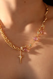 18K Real Gold Plated Purple Glitter Gem Star Necklace