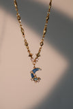 18K Real Gold Plated Moonstone Moon Star Necklace