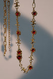 18K Real Gold Plated Multi Wearing Long Red Gem Twist Necklace (Waist Chain)