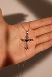 Platinum Plated Black Gem Angel Cross Necklace