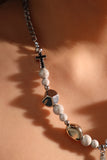 Glowing Pearl Cross Necklace