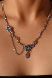 Platinum Plated Deep Blue Moonstone Dangle Necklace